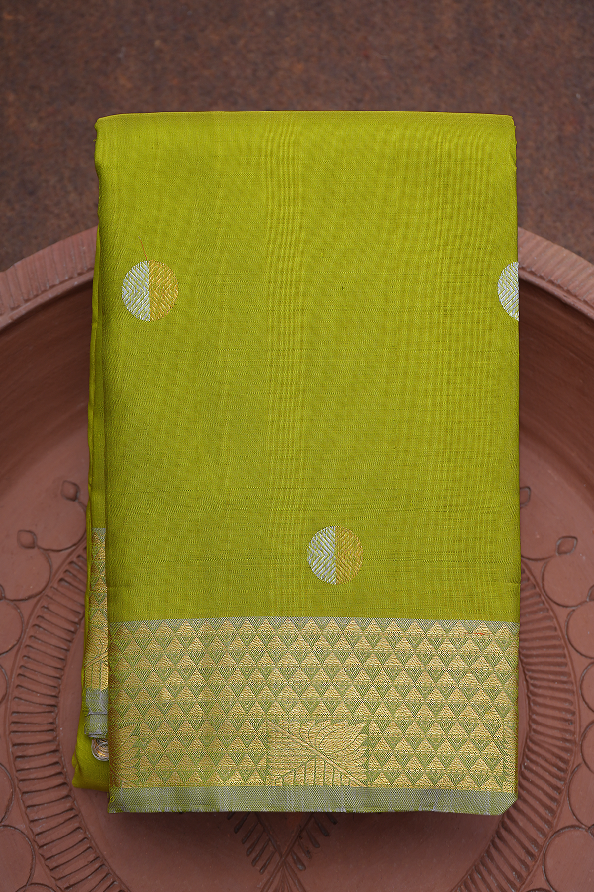 Rudraksh Zari Motifs Pear Green Kanchipuram Silk Saree