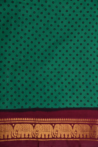 Bandhani Printed Elephant Border Dark Green Sungudi Cotton Saree