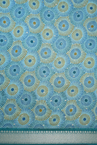 Allover Printed Design Light Blue Chanderi Silk Cotton Saree