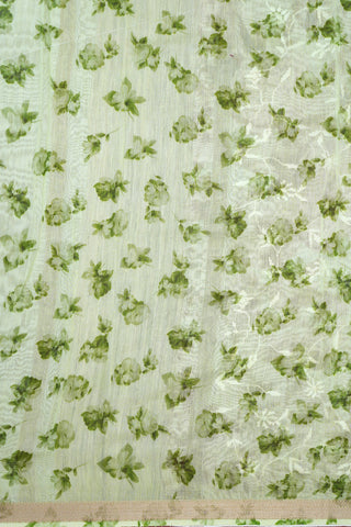 Floral Digital Printed Soft Green Chanderi Silk Cotton Saree