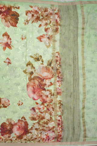 Floral Digital Printed Soft Green Chanderi Silk Cotton Saree