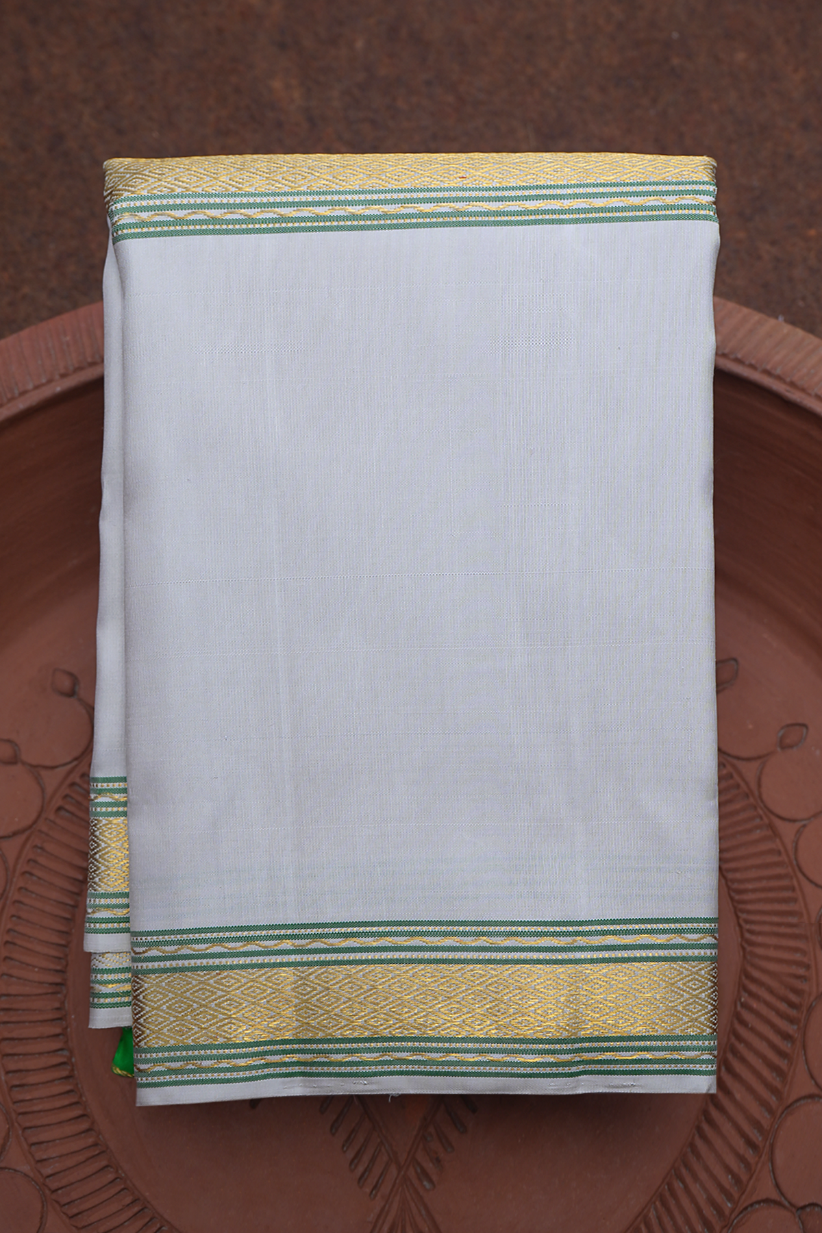 Muppagam Saree In Light Grey And Green Kanchipuram Silk Saree