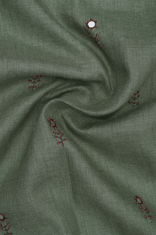 Scallop V-neck Mirror Work Sage Green Linen Cotton Salwar Set