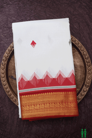 Screen Printed Geometric Buttas White Kanchipuram Silk Saree