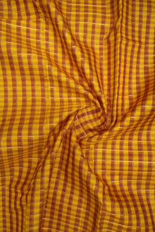 Zari Checked Red And Yellow Kanchipuram Silk Saree