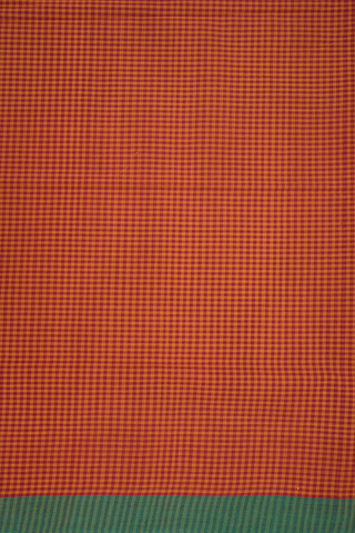 Self Checks Design Red And Orange Coimbatore Cotton Saree