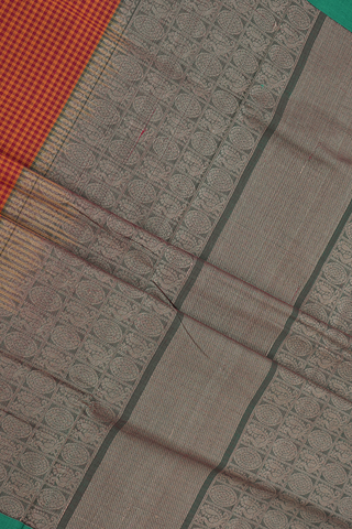 Self Checks Design Red And Orange Coimbatore Cotton Saree