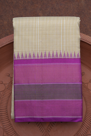 Self Checks Design White And Brown Kanchipuram Silk Saree