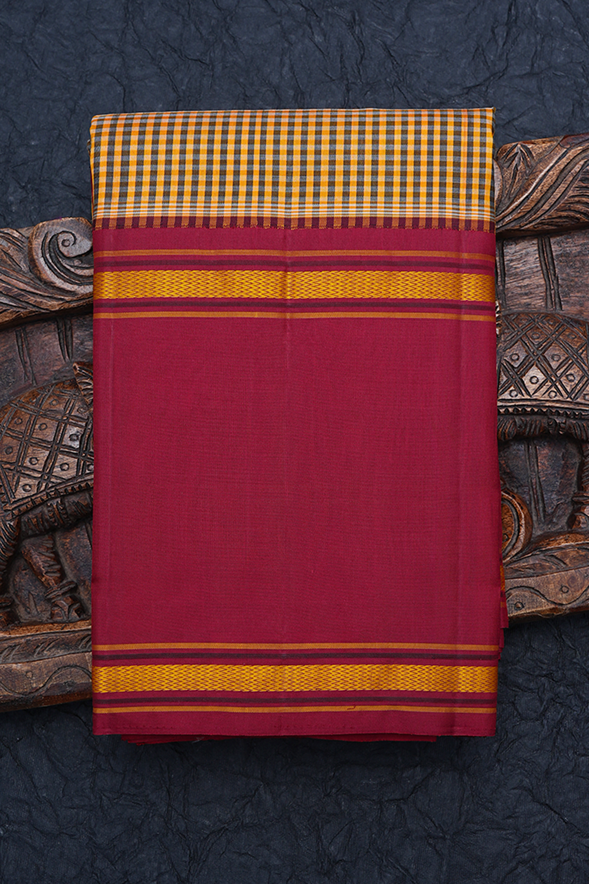 Self Checks Yellow And Black Kanchipuram Silk Saree