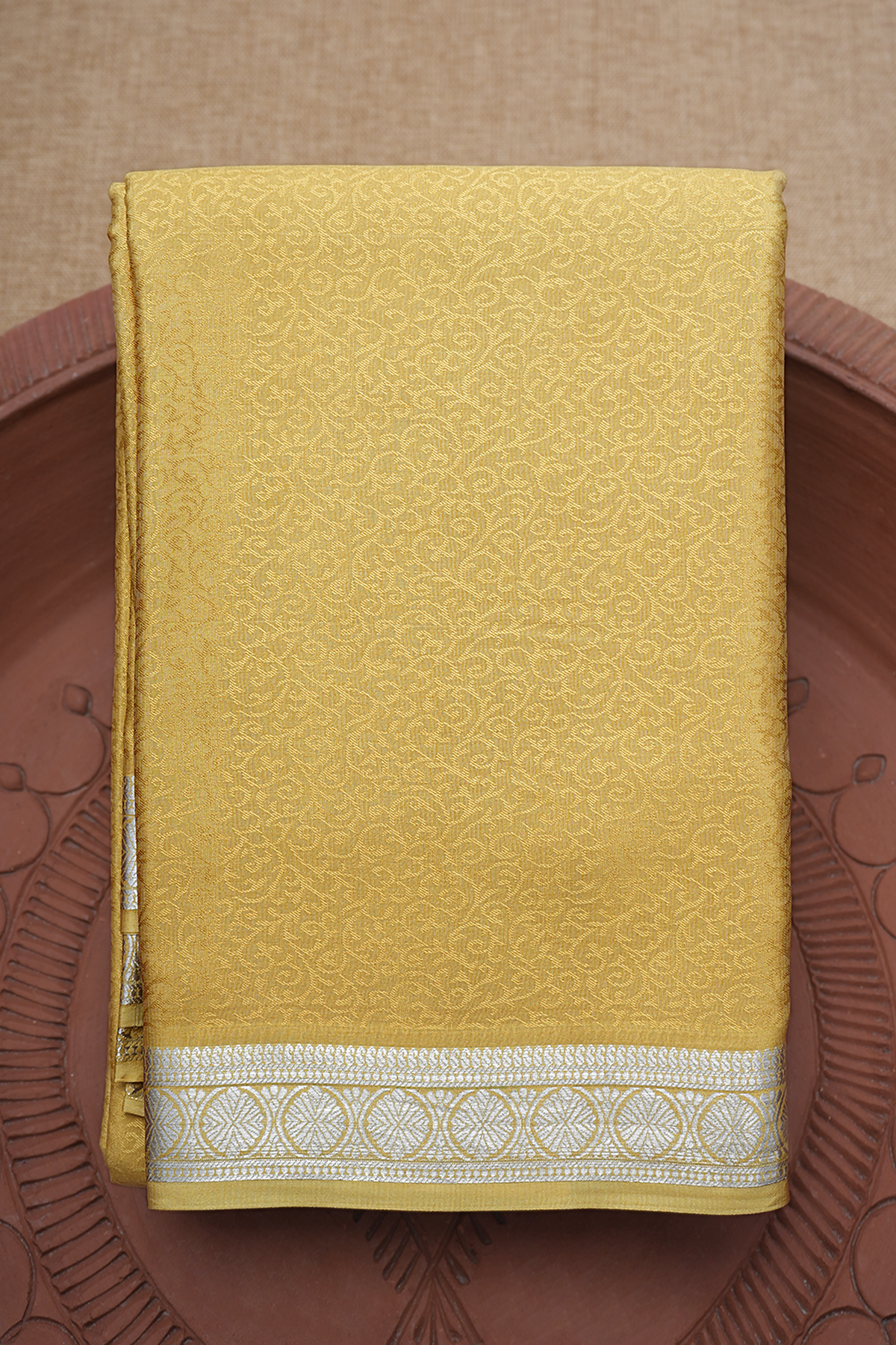 Self Design Mellow Yellow Mysore Silk Saree