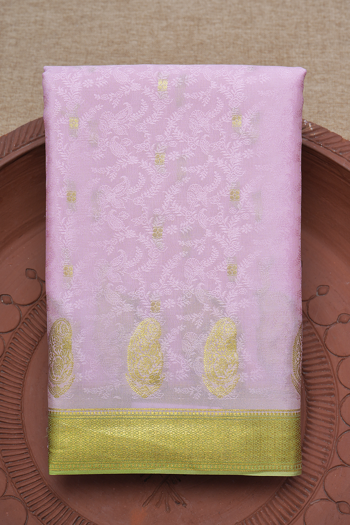 Self Design Pastel Pink Mysore Silk Saree