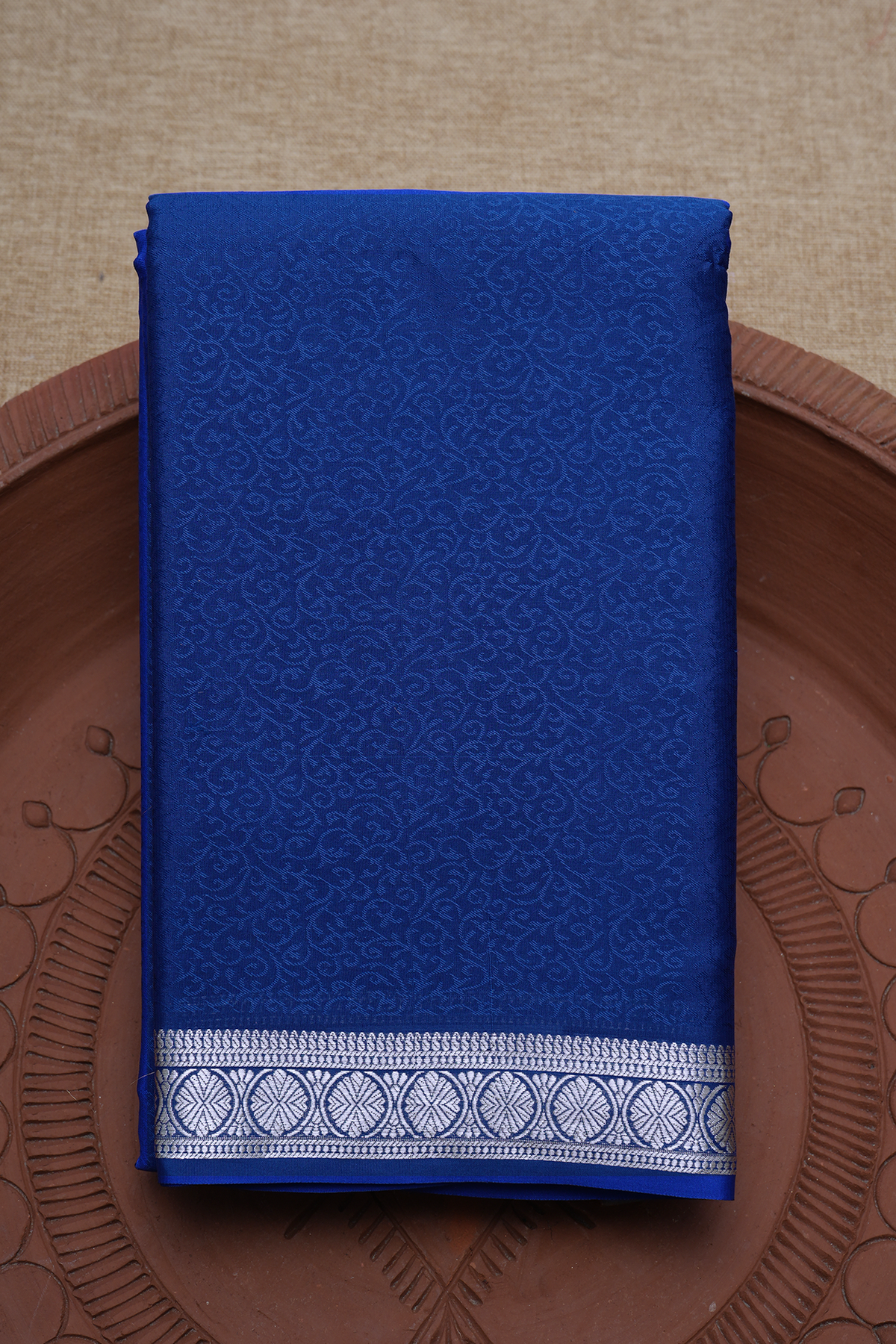 Self Design Royal Blue Mysore Silk Saree