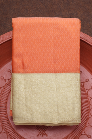 Self Diamond Design Soft Orange Kanchipuram Silk Saree