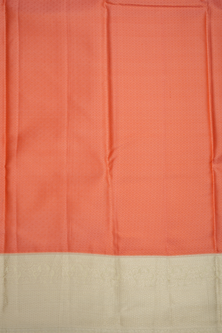 Self Diamond Design Soft Orange Kanchipuram Silk Saree