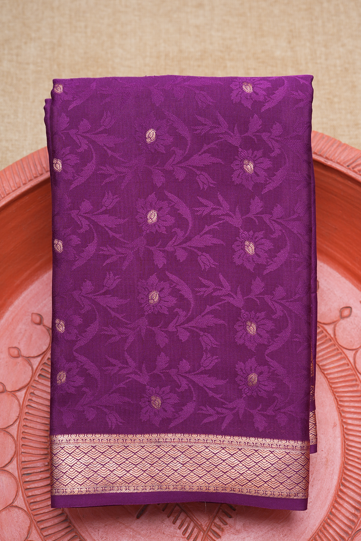 Self Floral Design Grape Purple Mysore Silk Saree