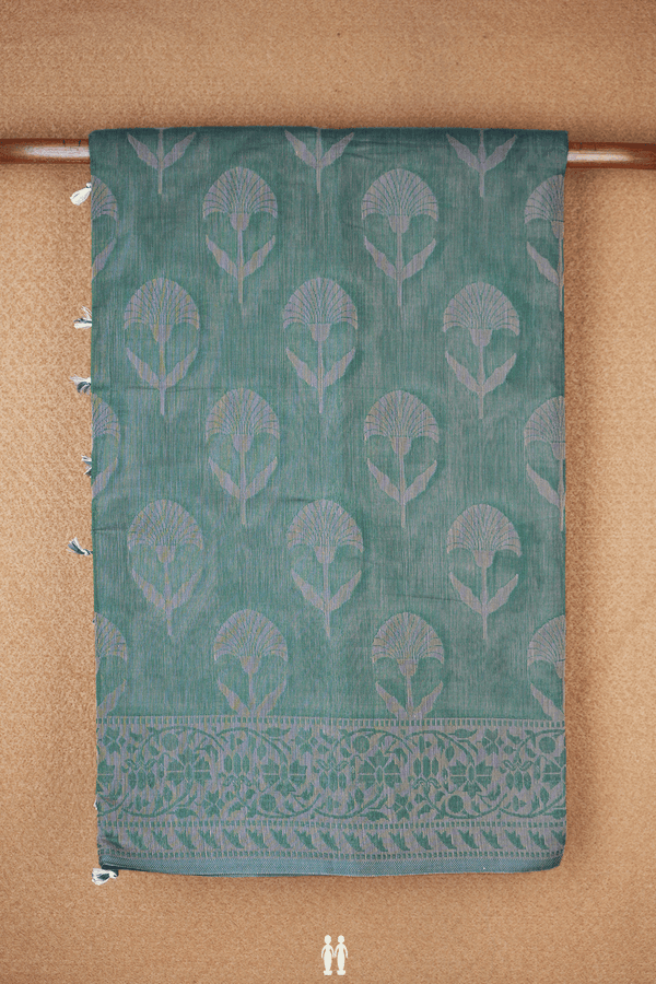 Self Floral Design Green Bengal Cotton Saree