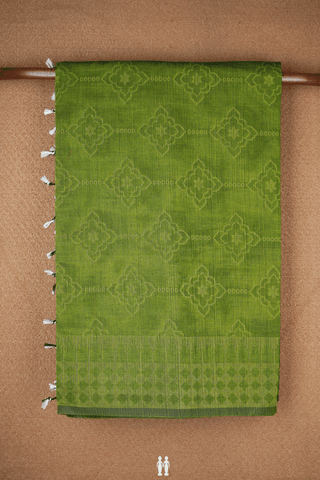 Self Floral Design Green Bengal Cotton Saree