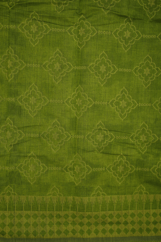 Self Floral Design Green Bengal Cotton Saree