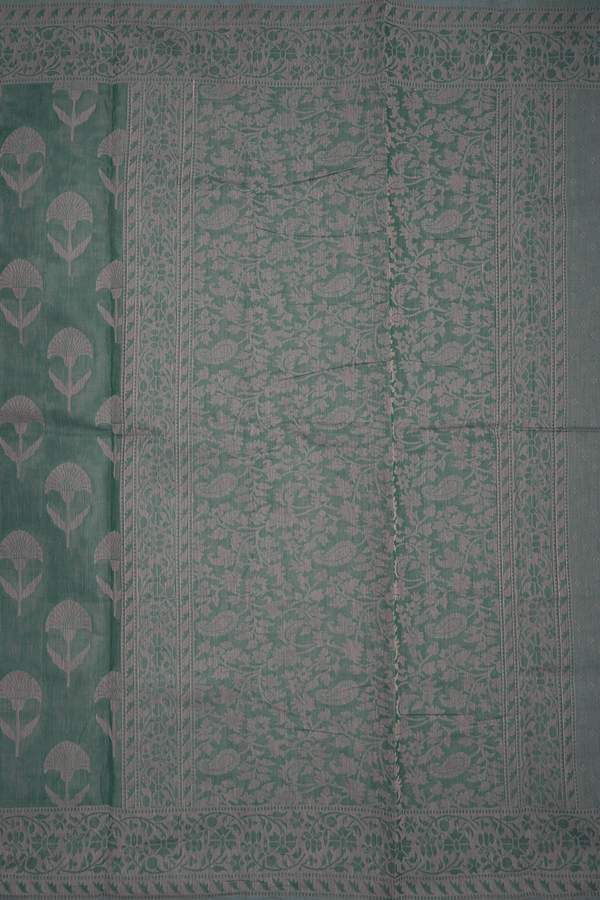 Self Floral Design Green Bengal Cotton Saree