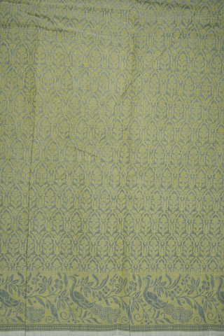 Self Floral Design Grey And Green Bengal Cotton Saree