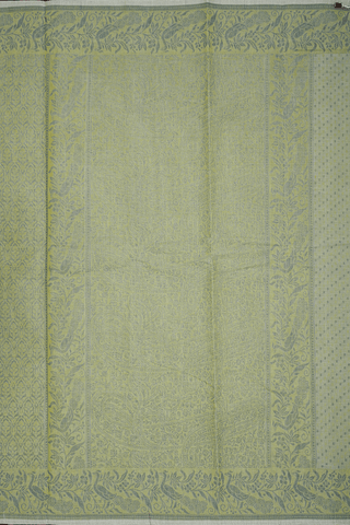 Self Floral Design Grey And Green Bengal Cotton Saree