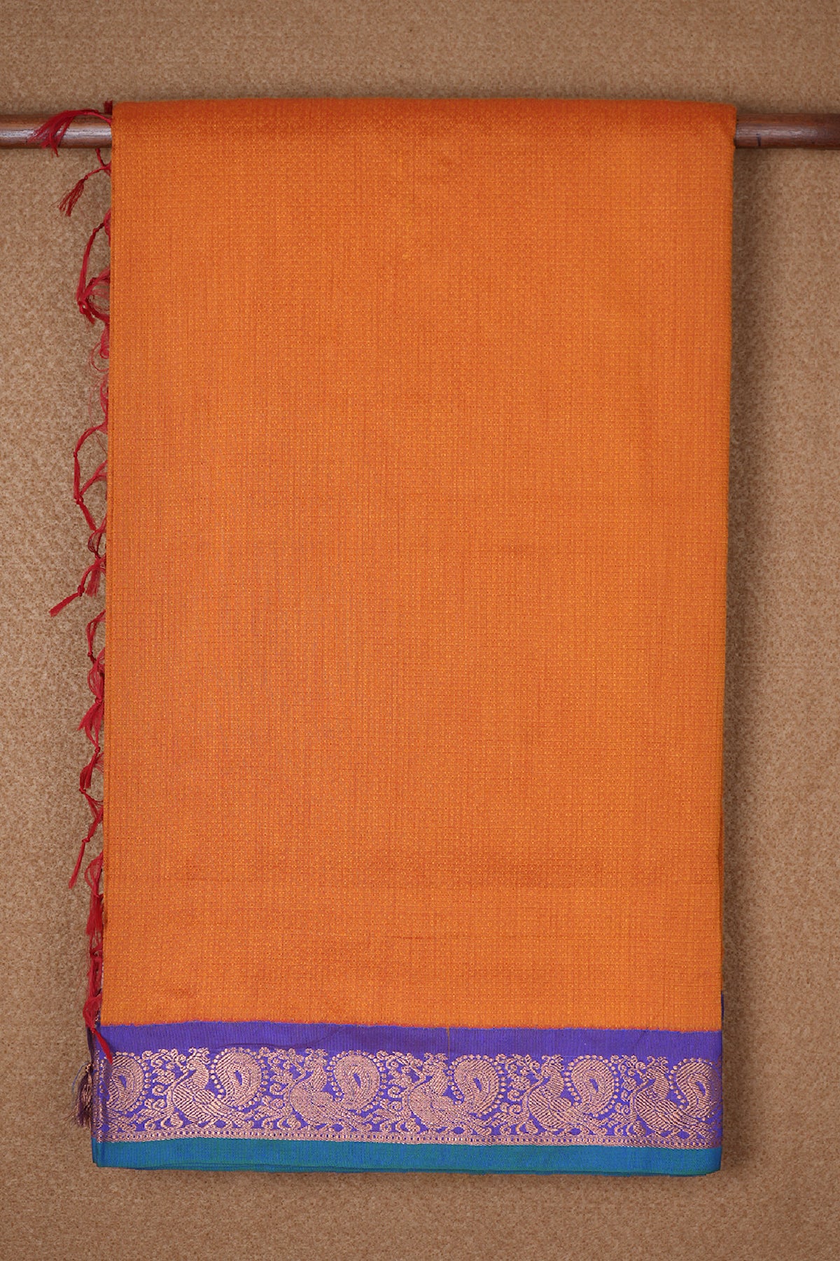 Self Jacquard Design Ochre Orange Kalyani Cotton Saree
