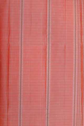 Self Stripes Redish Orange Kanchipuram Silk Saree