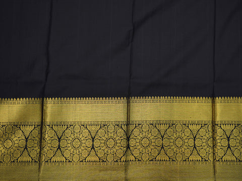 Self Traditional Zari Border With Floral Buttas Black Silk Pavadai Sattai Material