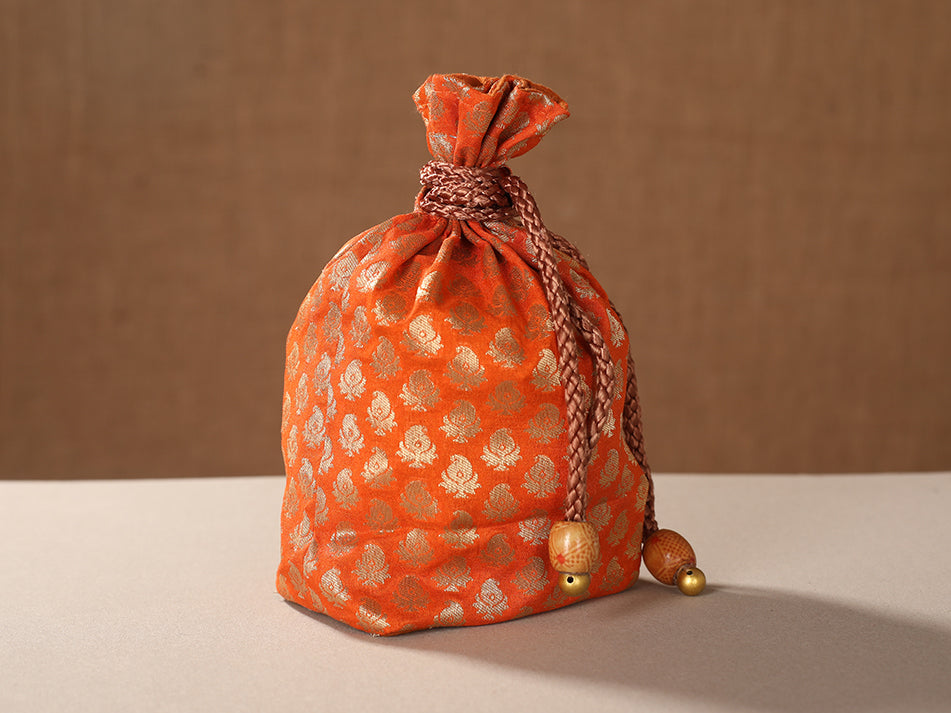 Set of 2 Brocade Potli Bags In Purple And Orange