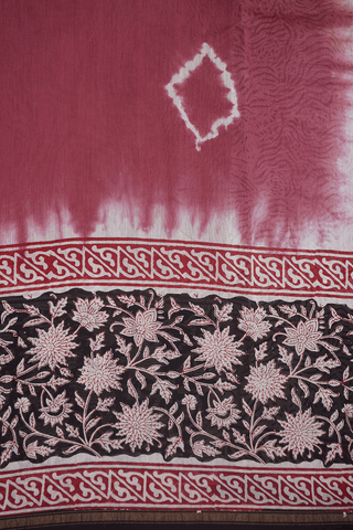 Shibori Design Dusty Red Chanderi Cotton Saree