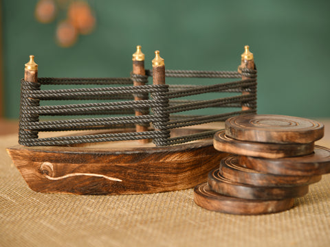 Ship Model Wooden Tea Coaster Set
