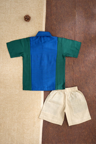 Boys Color Block Shirt With Contrast Side Panel And Shorts With Contrast Detail At The Pockets