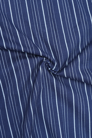 Stripes With Inside Yoke Navy Blue Linen Cotton Short Kurta