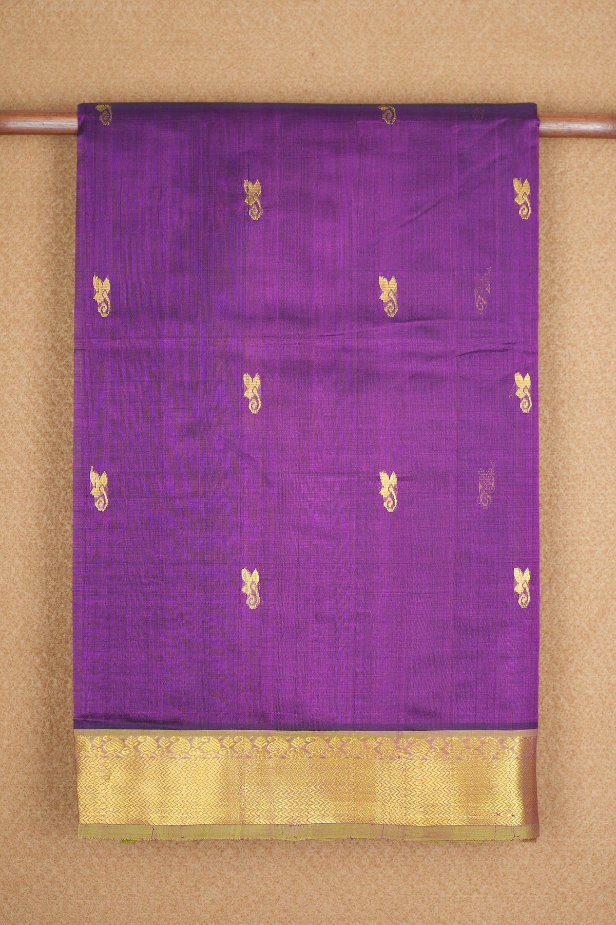 Allover Floral Buttas with Chevron Design Border Purple Silk Cotton Saree