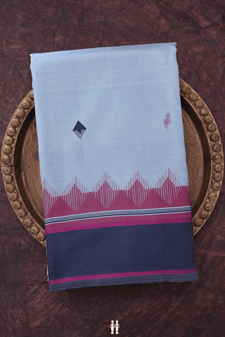 Geometric Screen Printed Steel Blue Kanchipuram Silk Saree