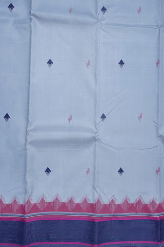 Geometric Screen Printed Steel Blue Kanchipuram Silk Saree