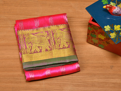 Silver And Gold Zari Border Pink Kanchipuram Silk Pavadai Sattai Material