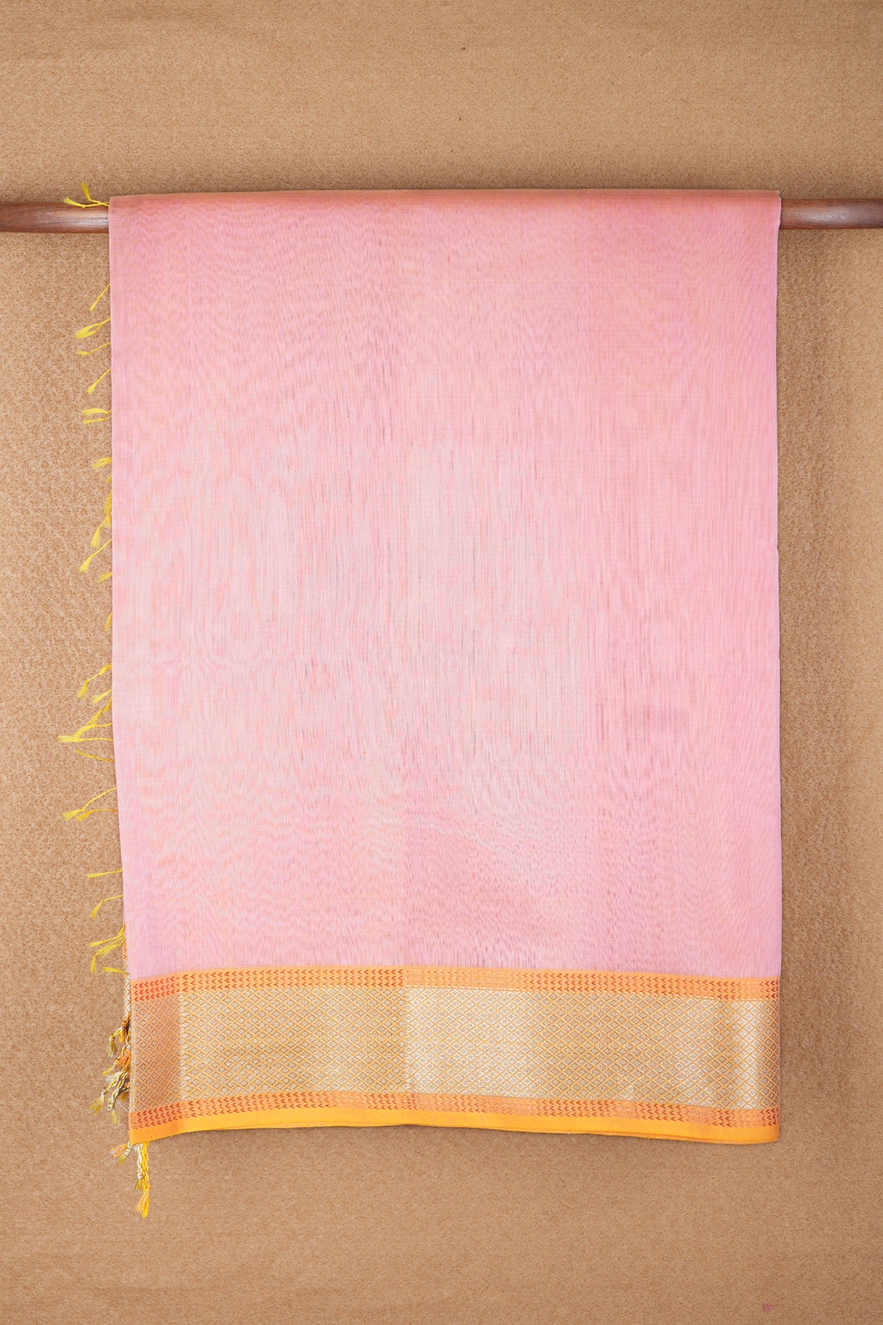 Silver And Copper Zari Border Pastel Pink Maheswari Silk Cotton Saree