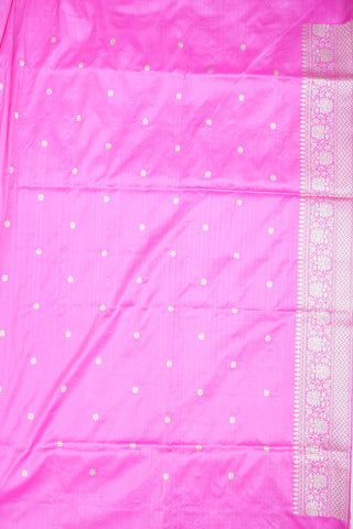 Silver And Gold Floral Zari Motifs Rose Pink Banarasi Silk Saree