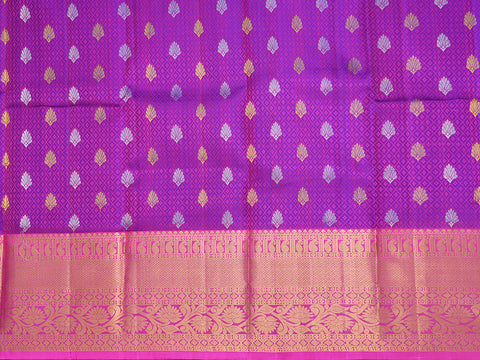 Silver And Gold Floral Zari Motifs With Threadwork Design Purple Rose Pavadai Sattai Material