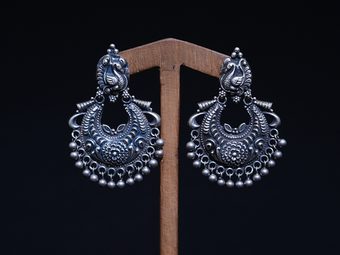 Chandbali Design Antique Finished Silver Earrings