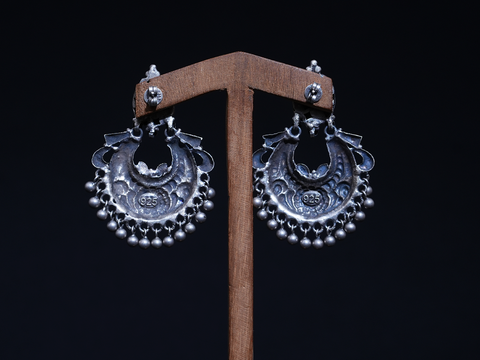 Chandbali Design Antique Finished Silver Earrings
