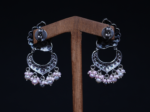 Pink and Green Kemp Stone Peacock Silver Earrings