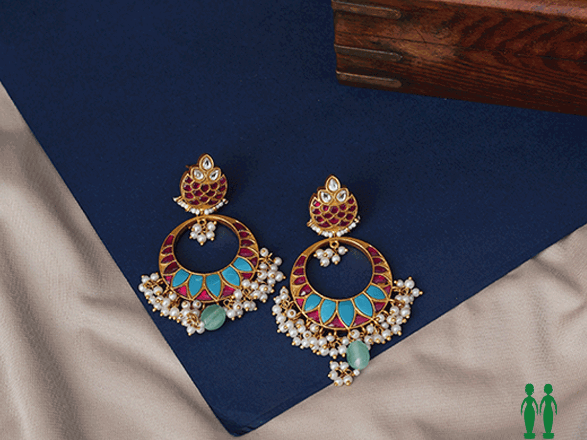 Contrast Design Chandbali Gold Plated Silver Earrings