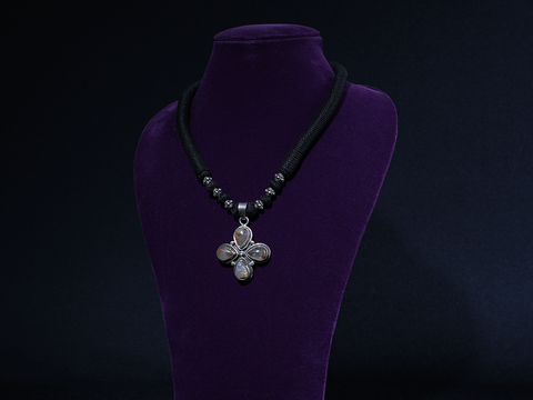 Moonstone Silver Pendant Black Thread Necklace