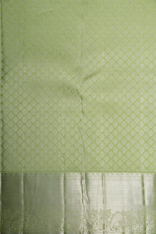 Silver Zari Big Border With Brocade Soft Lime Green Kanchipuram Silk Saree