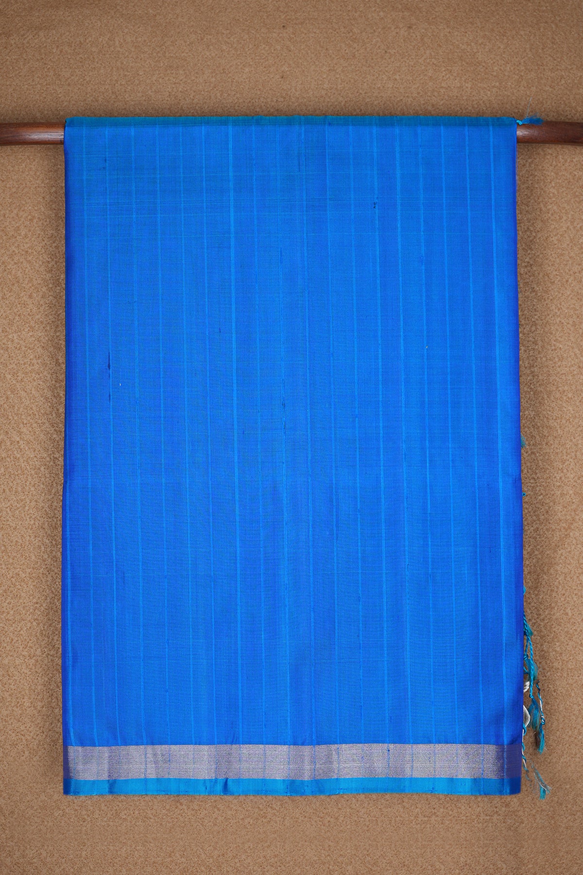 Silver Zari Border Plain Azure Blue Soft Silk Saree