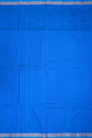 Silver Zari Border Plain Azure Blue Soft Silk Saree