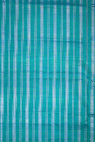 Silver Zari Border Plain Peacock Blue Mangalagiri Silk Saree
