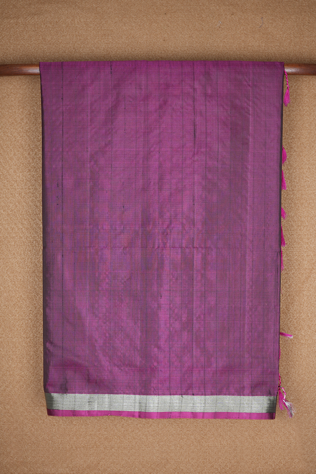 Silver Zari Border Plain Plum Purple Soft Silk Saree